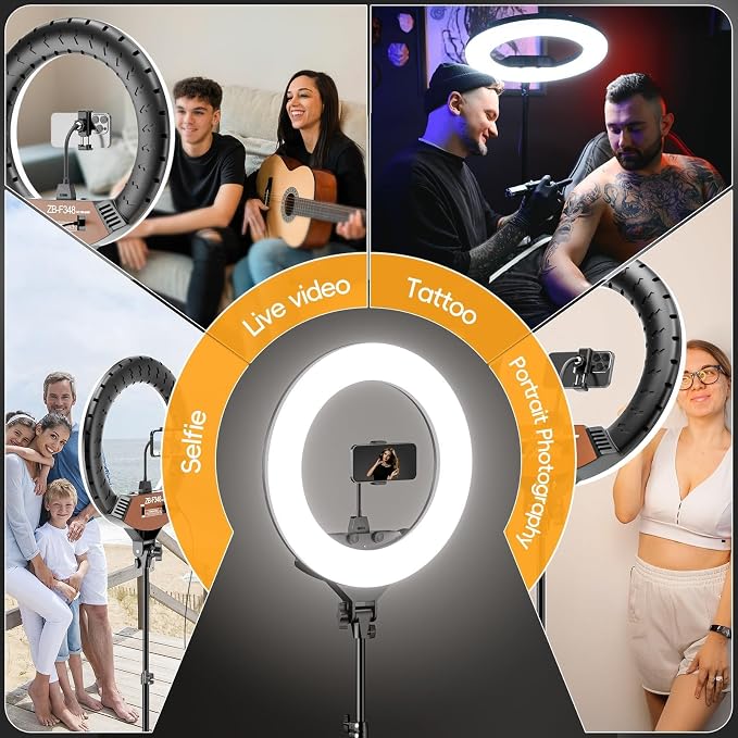 EMART 18-inch Ring Light with Stand, 2800-6500K LED Photography Lighting Kit with Phone Holder, Selfie Light for Vlog Live Streaming Video Makeup Tattoo Barber Studio