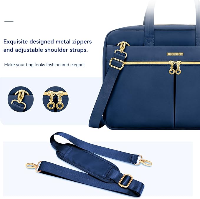 Ferkurn Laptop Bag Case Women Men Computer Bag Compatible with MacBook/HP/LG/Dell, Shoulder Strap Slim Carrying Messenger Briefcase, Blue, 15.6-16 Inch