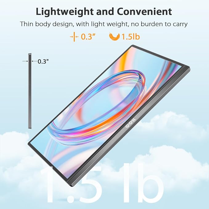 QQH Portable Monitor, 15.6inch FHD IPS 1080P Travel Portable Monitor for Laptop, USB-C HDMI HDR Second Screen for Laptop, Mac, Phone, Xbox, PS5/4