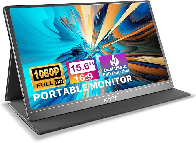 KYY Portable Monitor 15.6inch FHD 1080P USB-C Laptop HDMI Gaming Monitor w/Premium Smart Cover & Dual Speakers, External HDR Computer Display for PC MAC Phone Xbox PS4 Switch