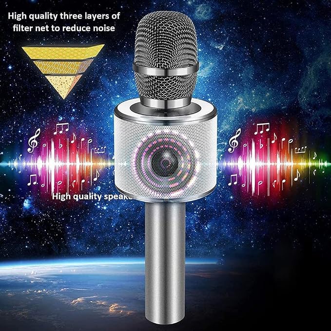 BONAOK Wireless Bluetooth Karaoke Microphone,3-in-1 Portable Handheld Karaoke Mic Speaker Machine Home Party Birthday for All Smartphones Q37 (Space Gray)