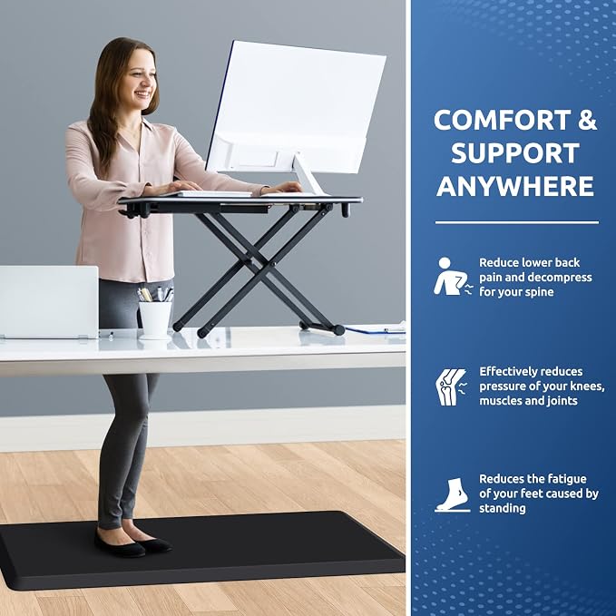 KitchenClouds Kitchen Mat Cushioned Anti Fatigue Kitchen Rug Non Slip Standing Mat Comfort Floor Mats for Sink Office (17.3"x39"- 0.8inch,Black)