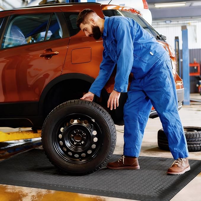 2 x 6 FT Anti Fatigue Mats Industrial 15/16 Inch Thick Soft Sponge Ergonomic Mat Durable Heavy Duty Diamond Plate for Standing Non Slip Industrial Grade Floor Mat for Leg & Back Pain (Gray)