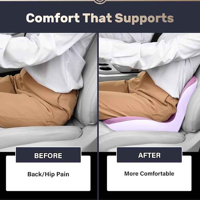 Coverado Car Seat Cushion and Lumbar Support Pillow One Piece, Memory Foam Ergonomic Back Support Driving Seat Cushion for Back Pain, Non-Slip Washable Cushion for Car, Driver, Office
