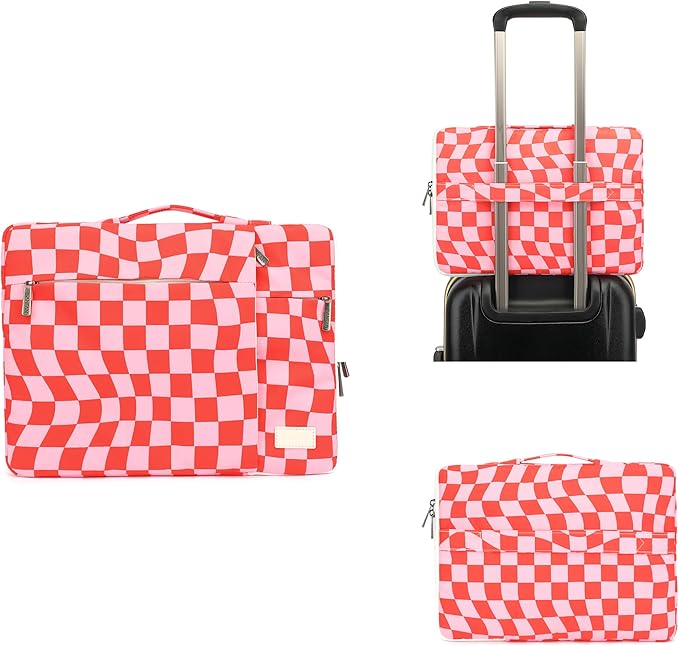 360° Protective Laptop Sleeve Case Bag with 3 Pockets,Handle,Luggage Strap for MacBook Pro 14 inch and 14 inch-14.4 inch Screen Laptop(Grid)