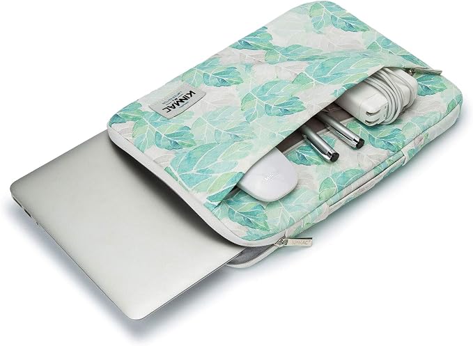 Kinmac 360° Heavy Duty Protective Laptop Sleeve Case Bag Cover with Handle for MacBook Air 13 inch,iPad Pro 13 inch and 13.3 inch HP,Dell,Lenovo,Asus,Acer Laptop (Green Leaf)