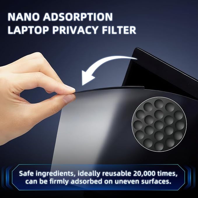 Nano-Adsorption Laptop Privacy Screen 14 inch 16:9, Removable Laptop Privacy Screen Protector, Anti Glare Blue Light Touchscreen compatible, Computer Private Filter