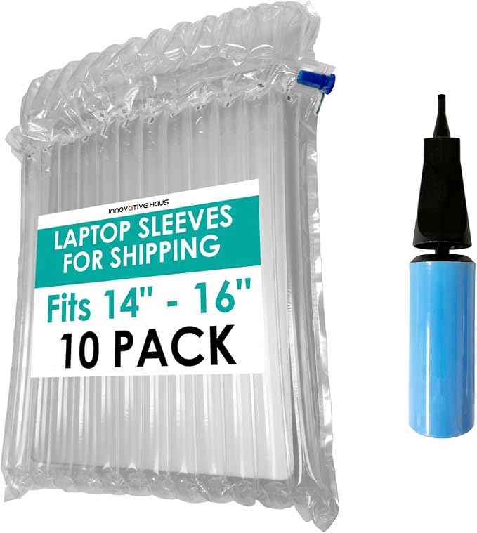 Innovative Haus 10 Pack Inflatable Laptop Protective Bags with Pump. Ideal for 14-16 Inch Notebooks, Lightweight. Alternative to Laptop Shipping Box