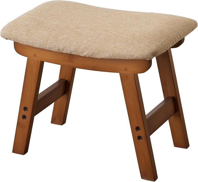 Kitsanery Foot Stool,Ottoman,Bamboo Small Sofa Foot Rest Under Desk,Extra Seating for Living Room, Bedroom and Kitchen(Brown Stool Legs - Beige Surface)