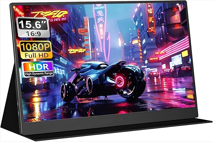 Portable Monitor 15.6" FHD 1080P IPS/HDR, USB-C/HDMI Second External Monitor for Laptop, Desktop, MacBook, Phones, Tablet, PS5/4, Xbox, Switch, Ultra-Slim Built-in Speaker with Smart Cover
