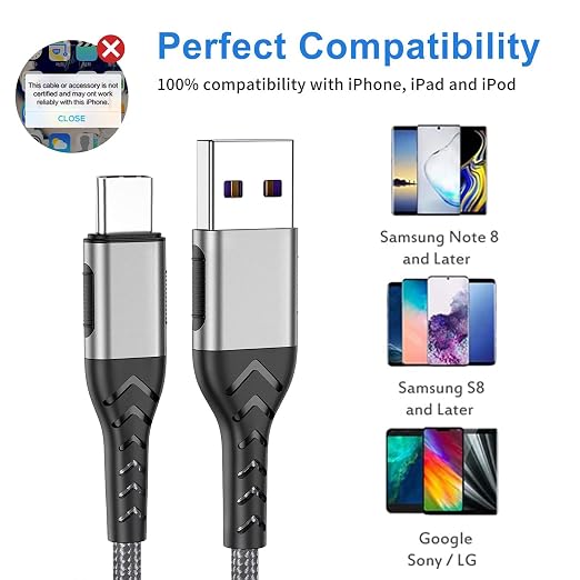 Durcord USB C Charger Cable, 2Pack 3ft Fast Charging 3 Feet USB Type C Cord Cable, 3 Foot Type C Charger Premium Nylon Braided USB Cable Compatible with iPhone 15 Pro/Plus/Max/Android/Phone/Pad-Silver