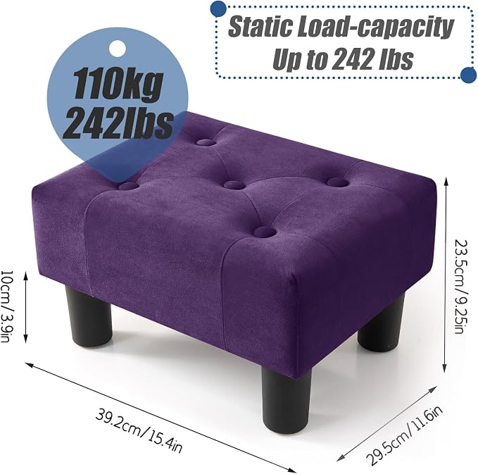 BRIAN & DANY Small Foot Stool, Velvet Foot Stools with Legs, Stable Small Footstool for Living Room, Purple
