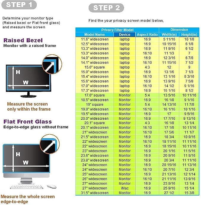 22 Inch - 16:10 Aspect Ratio - Computer Privacy Screen Filter for Widescreen Monitor - Anti-Glare - Anti-Scratch Protector Film - Protects Your Eyes from Harmful Glare and Blue Light
