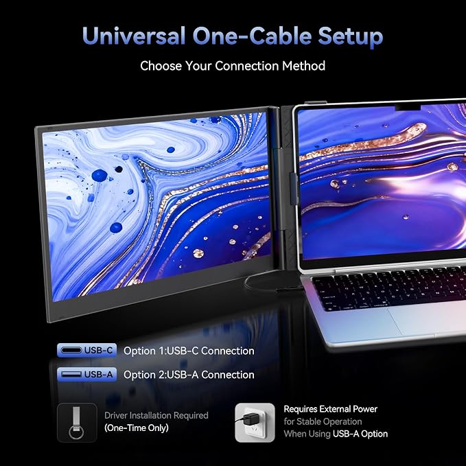 One Cable Connection Triple Laptop Screen Extender - Ultra Thin 14" Monitor IPS FHD 1080P Lightweight Portable Display for 13"-17" Laptops Compatible with Windows Mac Chrome Travel Work Setup