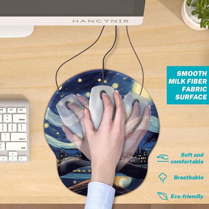 Hancynir Black Cat Ergonomic Mouse Pad Wrist Support, Starry Night Gel Mouse Pads with Wrist Rest, Cute Computer Mousepad for Desk with Non-Slip PU Base, Comfortable Mouse Pad Office Desk Accessories