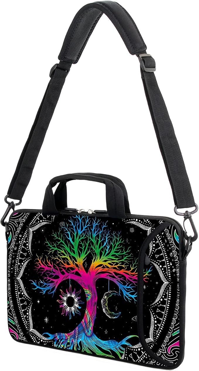 AMARY 13" 13.3" laptop sleeve chromebook case adjustable shoulder strap with handle accessory pocket (Colorful Tree)
