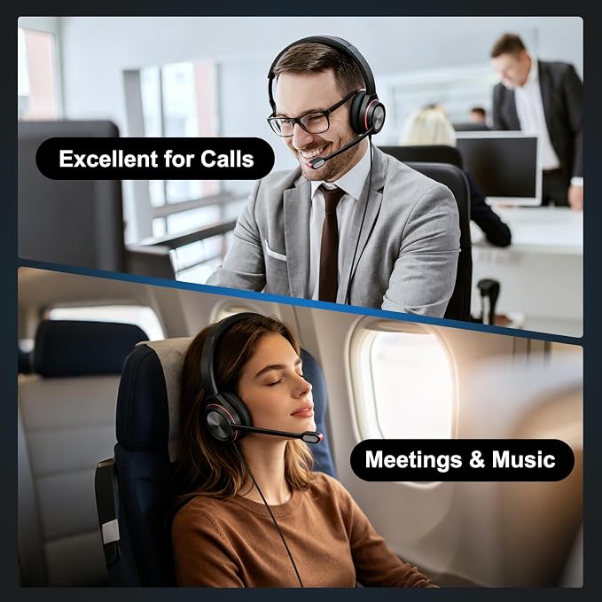 USB Headset with Microphone for PC, 3.5mm & USB A/Type C Wired Computer Headset, Corded PC Headphone with Noise Cancelling Mic, Office Headphones for Business Call Center Teams Laptop