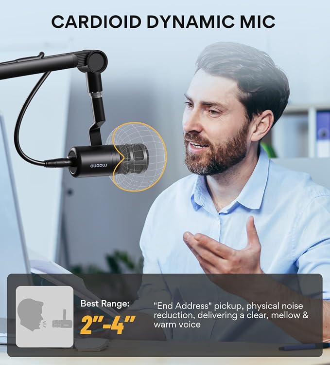 MAONO XLR Podcast Microphone, Cardioid Studio Dynamic Mic for Vocal Recording, Streaming, Voice-Over, Voice Isolation Technology, Metal Mic, Works for Audio Interface, Mixer, Sound Card-PD100