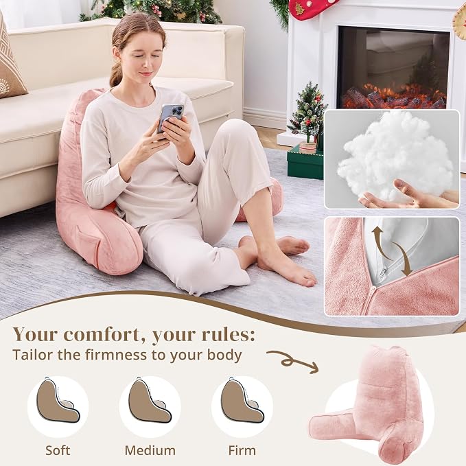 Sasttie Reading Pillow, Pillows for Reading or Relaxing – Ergonomic Support for Head, Neck, Back, and Lumbar, 21-Inch, Peach Pink