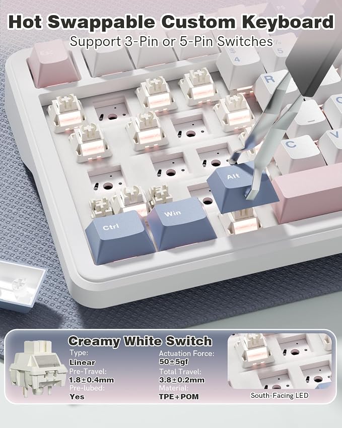 L75 75% Mechanical Keyboard, Wireless Gaming Keyboard with Multifunction Knob, Creamy Gasket Structure, Hot Swap, RGB Backlight, PBT Keycap, Custom Driver, Compact Layout for Win/Mac/PC