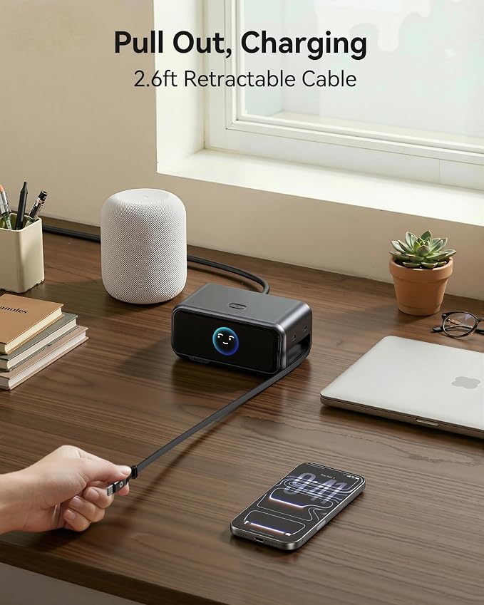 MOKiN 200W Charging Station, 6-Port GaN Desktop Charging Station with Smart Display and Retractable Cable, USB C Charger Station for iPhone, Galaxy, MacBook, Dell and Desk Accessorie