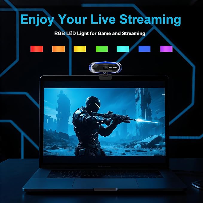 1080P 60FPS Streaming Webcam with Autofocus, Microphone, RGB Light and Tripod, USB Camera for PC/Mac, Plug and Play for Zoom, Skype, YouTube, Online Meetings