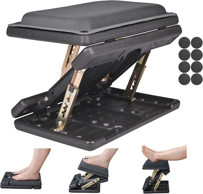 Foot Rest for Under Desk at Work 4-Level Height Adjustable, Lengthen Ergonomic Foldable Footrest for Office, Gaming,Computer, Soft & Removable Pad Desk Foot Stool for All Seasons (Gray Plus)