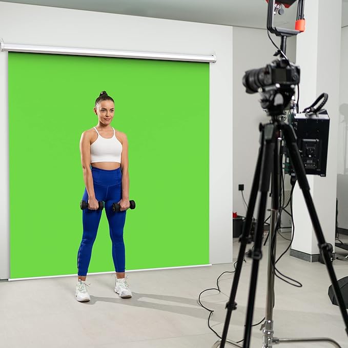 【Wider Style】 KHOMO Gear Green Screen 84 x 84 inch - Extra Large Pull Down Projector Green Screen Backdrop - Portable Collapsible Roll Down Projector Screen