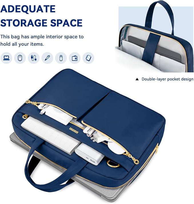 Ferkurn Laptop Bag Case Women Men Computer Bag Compatible with MacBook/HP/LG/Dell, Shoulder Strap Slim Carrying Messenger Briefcase, Blue, 14 Inch