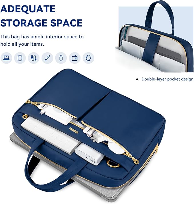 Ferkurn Laptop Bag Case Women Men Computer Bag Compatible with MacBook/HP/LG/Dell, Shoulder Strap Slim Carrying Messenger Briefcase, Blue, 15.6-16 Inch