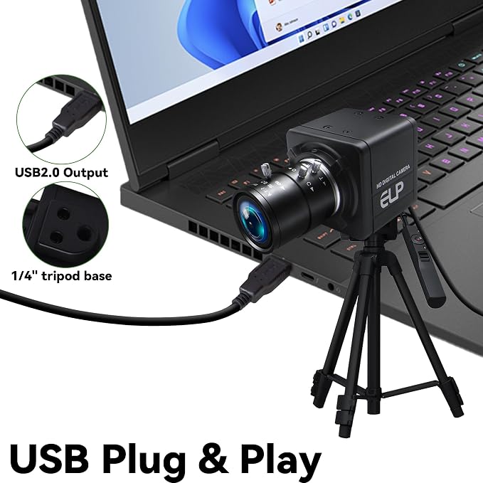 MMlove 1080P FHD USB Camera, 4X Optical Zoom Webcam with 2.8-12mm Manual Focus Lens, H.264 30fps Low Light Camera, Plug and Play for Windows/Mac/Linux/Android, Ideal for Video Conferencing,Streaming