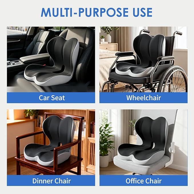 Breathable Ergonomic Memory Foam Seat Cushion & Lumbar Support Pillow, X-Large L-Shaped Coccyx Cushion with Tailbone Hollow, Pain Relief Pad, Ideal for Office Chair, Car, Gaming Chair & Wheelchair