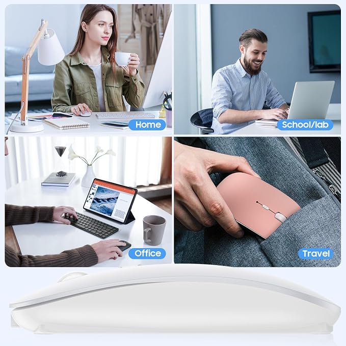 SUNGI Bluetooth Mouse for Laptop/MacBook/iPad/Android PC,Rechargable Quiet Slim Wireless Mice Compatible with Windows/Linux/Tablet,White