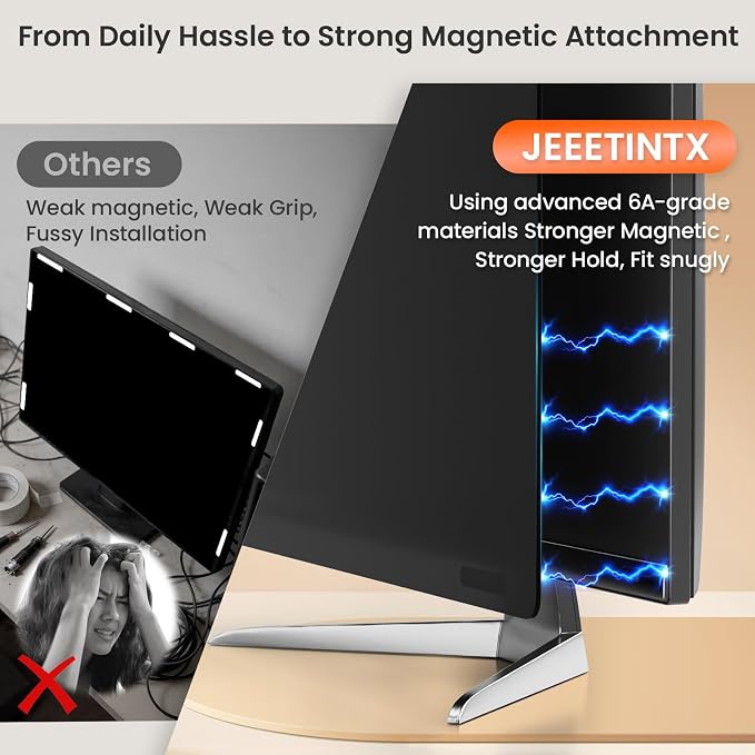 Magnetic Privacy Screen Filter for 24 Inch Computer Monitor 16:9 Aspect Ratio, Removable Hanging Privacy Screen Shield Eye Protection, 24in Anti Blue Light Filter, Anti-Glare Protector