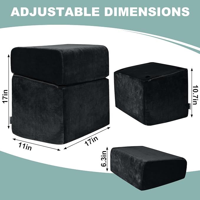 3 Adjustable Heights Foot Rest for Under Desk at Work - Ergonomic High Density Foam Footrest with Washable Cover, Foot Stools for Office, Home, Gaming (Black)
