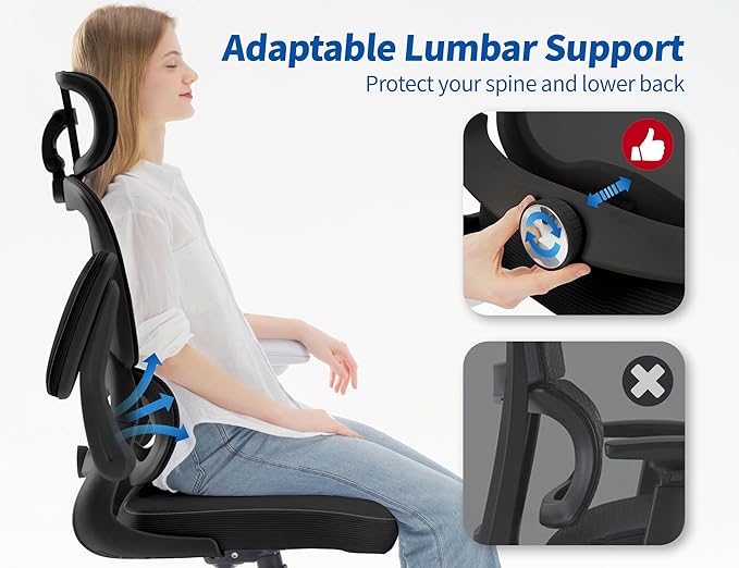 TRALT Ergonomic Office Chair - Desk Chair with Adjustable Headrest Lumbar Support Computer Chair - Mesh Comfy Chair with Flip-up Armrests - Gaming Chair for Adults Home Office PU, Black, Pack of 8