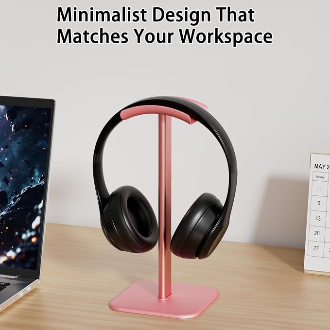 Headphone Stand for Desk - Headset Stand with Aluminum Hanger, Headphone Holder for AirPods Max, Sony, Bose, Beats and More (Pink)