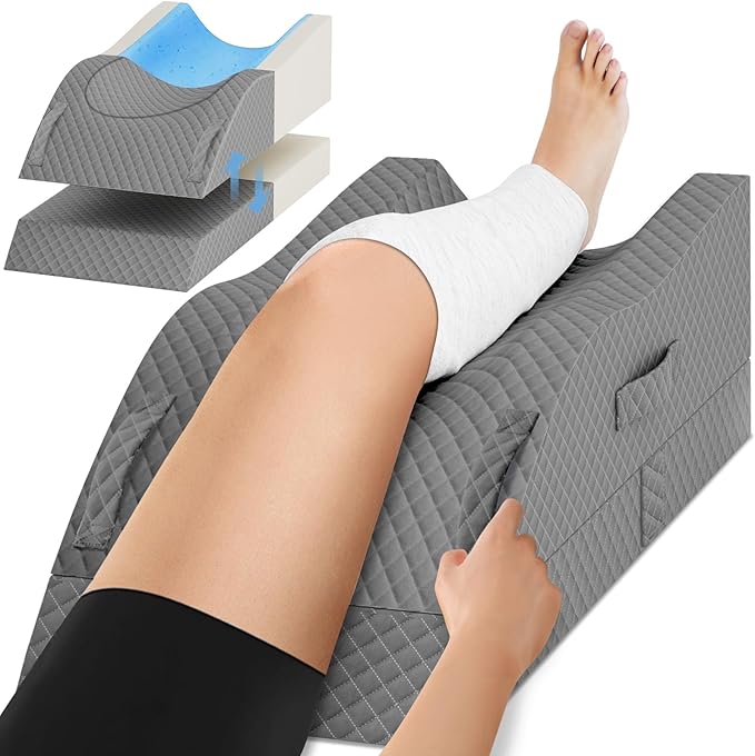 TranquilRelax Elevation Pillows for Leg After Surgery, Memory Foam Adjustable Wedge Pillow for Injury or Rest, Ankle Pillow for Sleeping Blood Circulation Full Grey/Single Leg