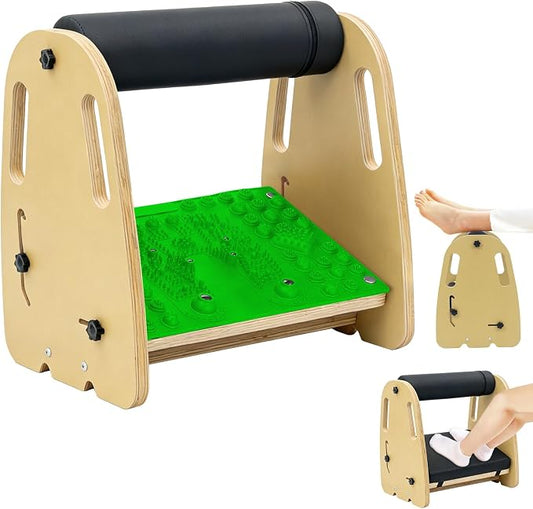 Adjustable Wooden Under Desk Foot Rest｜15.75” Height｜Detachable｜Interchangeable Leather & Massage Pads｜for Office/Home/Gaming/Study Desk Essentials - Green