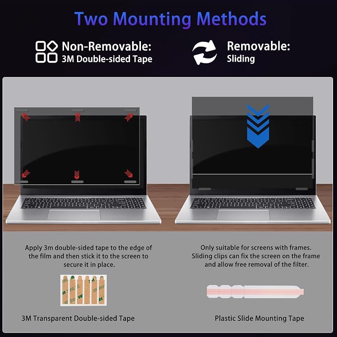 13.3" Privacy Screen Computer for 16:10 Aspect Ratio, 2-Sided Removable Anti-Peeping/Anti-Glare, Blue Light Block, UV Protect, Reduce Strain, Anti-Scratch, Fits 13.3-inch 16:10 Protector Film