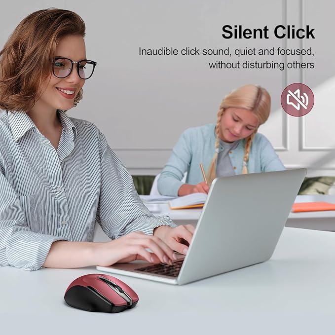 TECKNET Wireless Mouse Rechargeable, 2.4G USB-A Silent Mouse, Quiet Click, 6 Adjustable 4800 DPI, Cordless Computer Mice, Ergonomic Mice for Laptop, 6 Buttons for Chromebook, Ergo Grip - Red