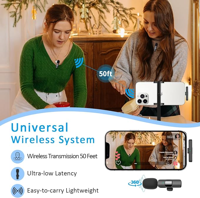 MAYBESTA Wireless Lavalier Microphone for iPhone, iPad, Android - Bluetooth Lapel Phone Mic for Video Recording - Mini Clip on Microphones for YouTube Podcast Interview(Black)
