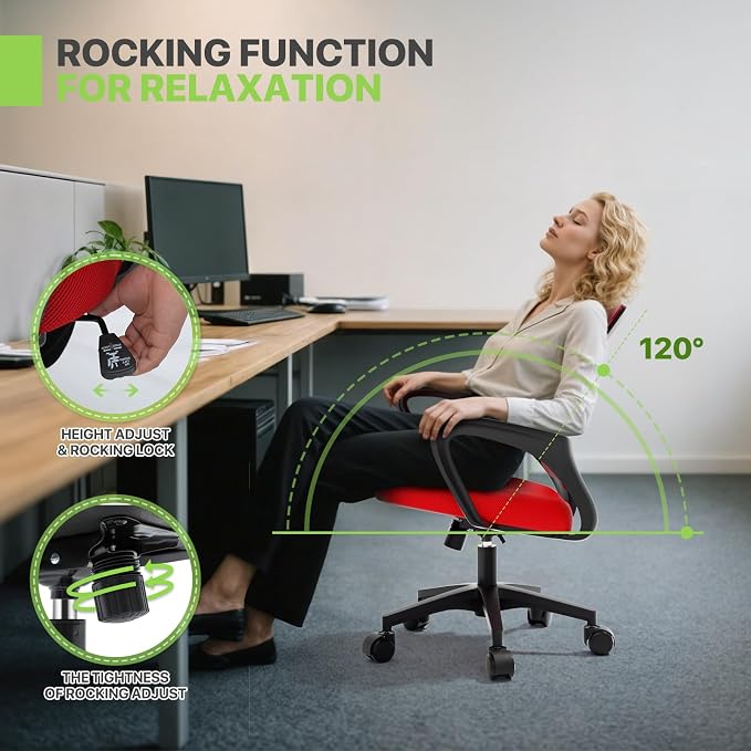 Magshion Ergonomic Office Chair 10 Pack, Mid-Back Mesh Desk Chair, Adjustable Swivel Computer Chair with Lumbar Support & Breathable Backrest for Gaming, Work, Study, 300 Lbs Capacity, Red