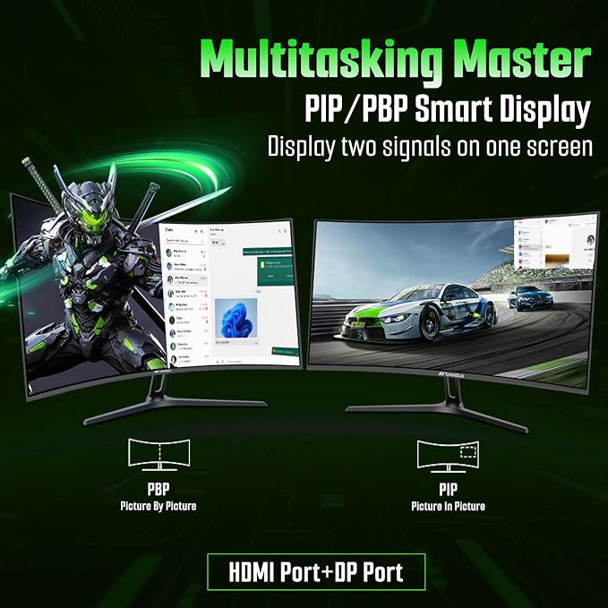 SANSUI 27 Inch 280Hz Curved Gaming Monitor,WQHD 280Hz / HD 400Hz Dual Mode,1500R Curved Computer Monitor, HDR400 135% sRGB 5000:1 Contrast Ratio, PIP/PBP,OD 1ms AI Crosshair,HDMI2.1 * 2, DP1.4,VESA