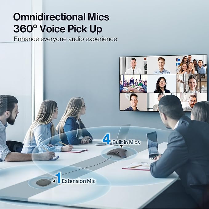 Conference Speaker and Microphone - Bluetooth Speakerphone with Daisy Chain, AI Noise Cancellation, Voice Enhancement, Support Wireless Dongle, USB Connection, Compatible with All Meeting Rooms