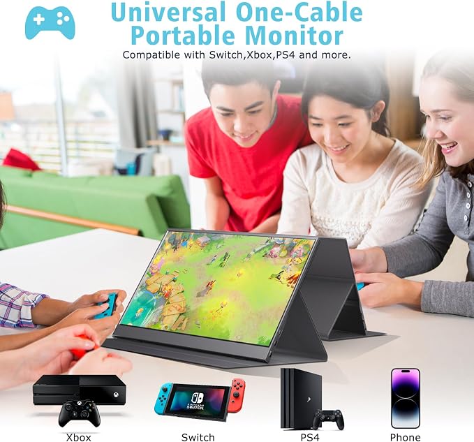 15.6 Inch Portable Monitor 1080P FHD IPS Gaming Display Monitor with USB-C & HDMI Light Weight Ultra-Slim External Second Screen with Smart Cover & Speakers for Laptop，PC, Mac, Phone, PS5, Switch