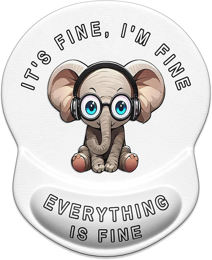 ITNRSIIET Ergonomic Mouse Pad with Gel Wrist Support Small Wrist Rest Smooth Surface Non-Slip PU Base Comfortable Office Supplies Pain Relief, 8.7 x 7.2 inches, Pretty Fine Elephant White