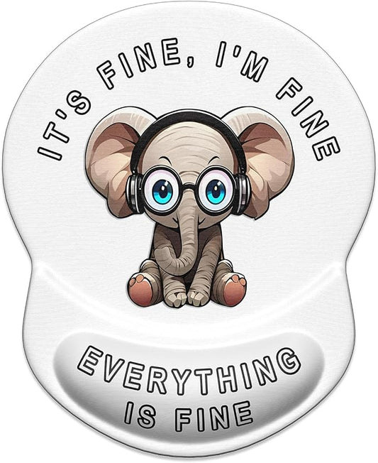 ITNRSIIET Ergonomic Mouse Pad with Gel Wrist Support Small Wrist Rest Smooth Surface Non-Slip PU Base Comfortable Office Supplies Pain Relief, 8.7 x 7.2 inches, Pretty Fine Elephant White