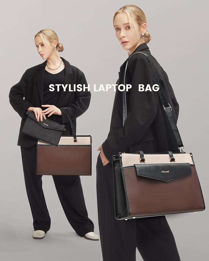 LOVEVOOK Laptop Bag for Women, 15.6'' Laptop Tote Purse 2-in-1 Professional Work Bag Business Briefcase with Clutch Purse, Waterproof Leather Computer Handbag for Teacher Office Travel