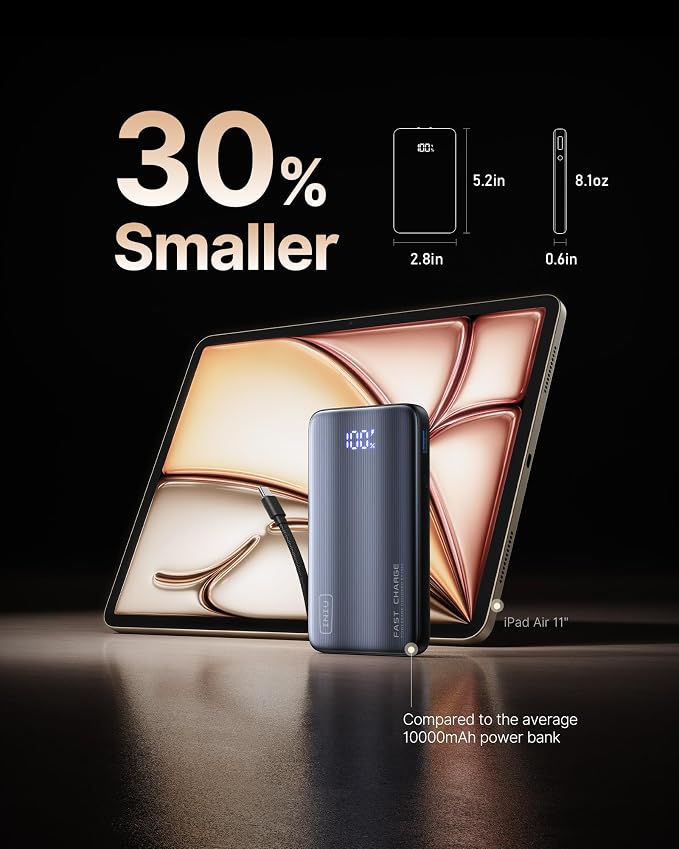 INIU Portable Charger, Ultra Small 45W Fast Charging Power Bank with Built-in AC Wall Plug, 10000mAh GaN 3-in-1 Battery Pack for Flight-Safe Travel, for iPhone 17 16, Samsung S26, iPad etc, Pink